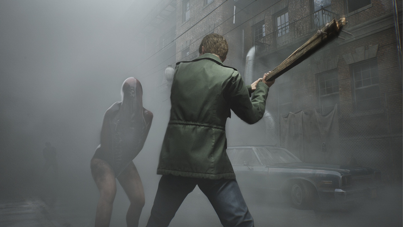 James fighting a monster in the fog